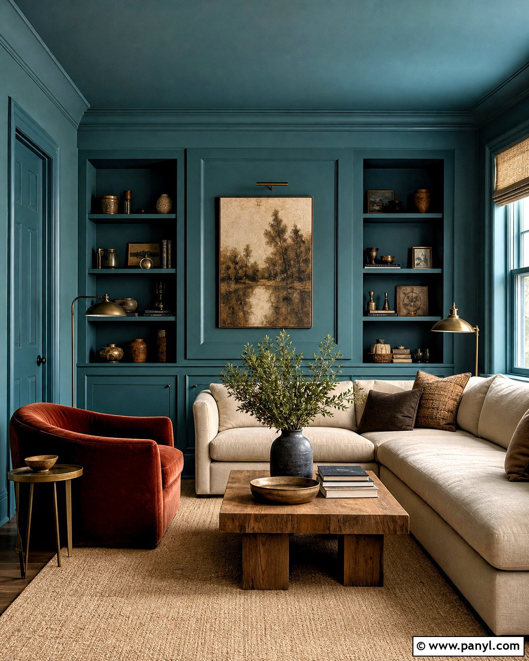 Teal Blue Color Drenched Room - 20 blue color room ideas