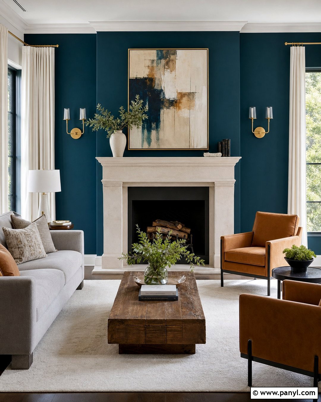 Teal Blue Fireplace Accent Wall - 20 Accent Blue Wall Ideas