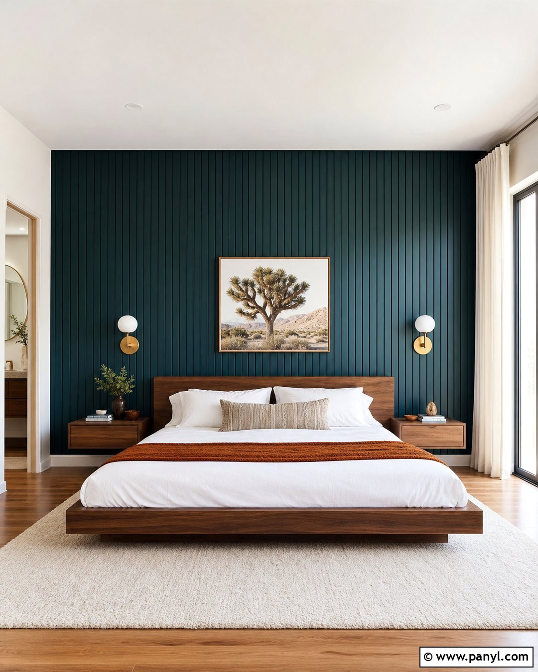 Teal Blue Fluted Wall Bedroom - 25 Textured Blue Wall Ideas
