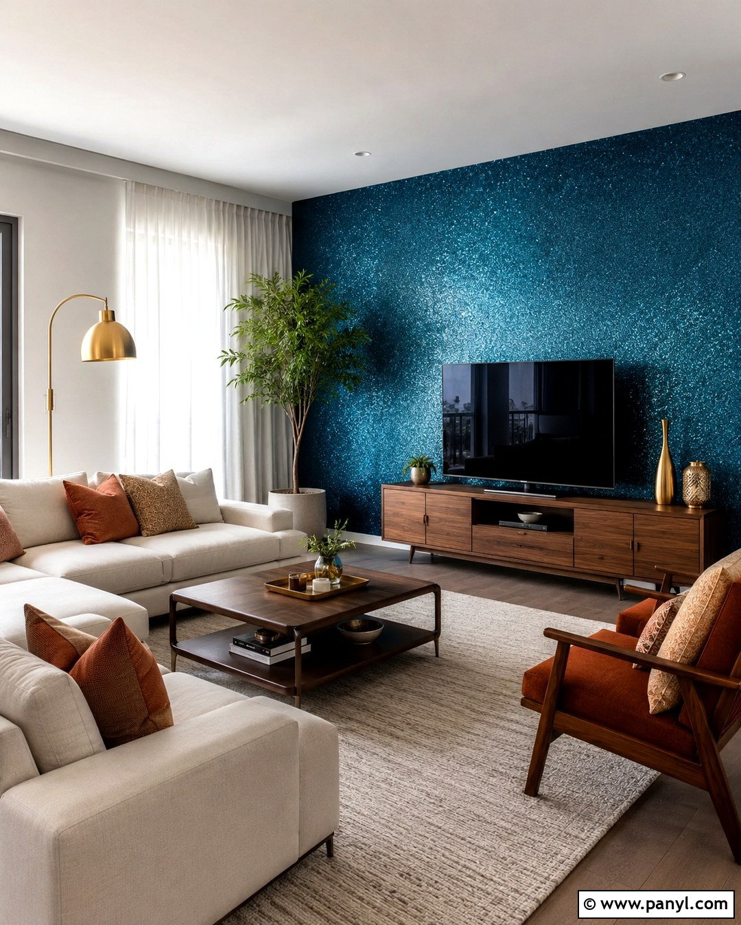 Teal Blue Glitter Living Room Wall - 20 Blue Glitter Wall Paint Ideas