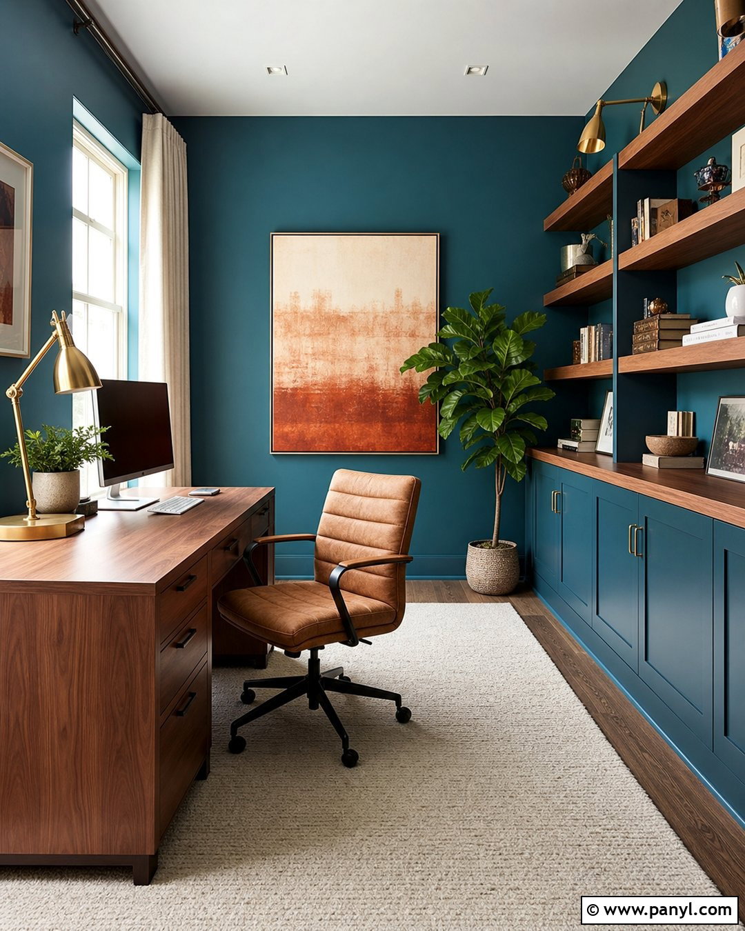 Teal Blue Home Office - 30 blue walls room ideas