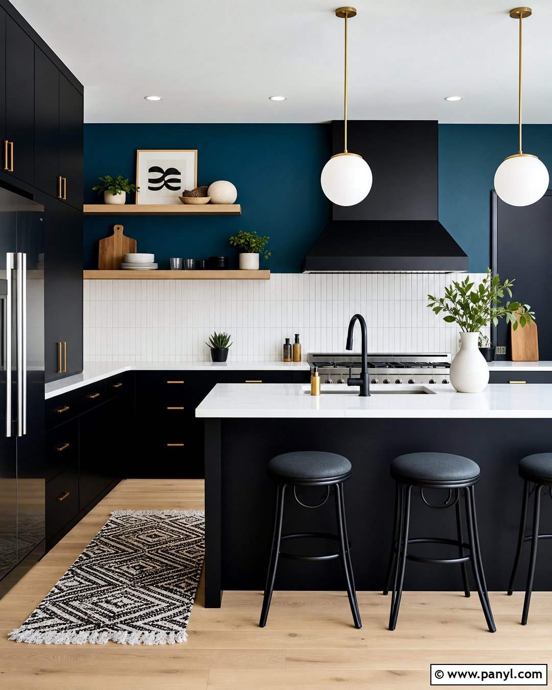 Teal Blue Kitchen Walls With Matte Black Cabinets - 20 Blue Kitchen Walls With Dark Cabinets
