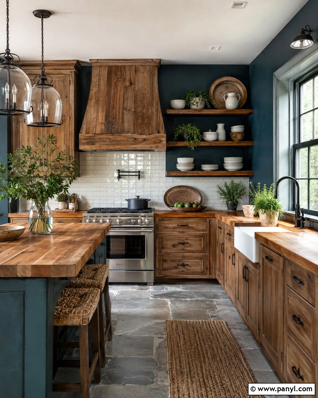Teal Blue Kitchen Walls With Rustic Brown Cabinets - 20 Blue Kitchen Walls With Brown Cabinets