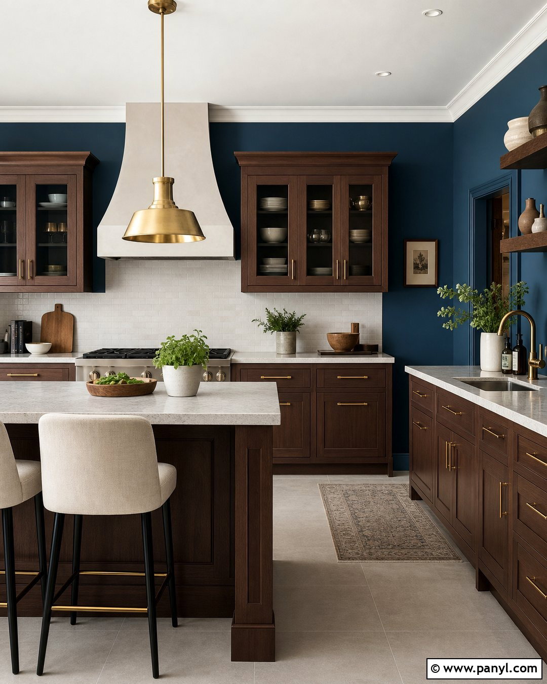Teal Blue Kitchen Walls With Walnut Cabinets - 45 blue kitchen walls
