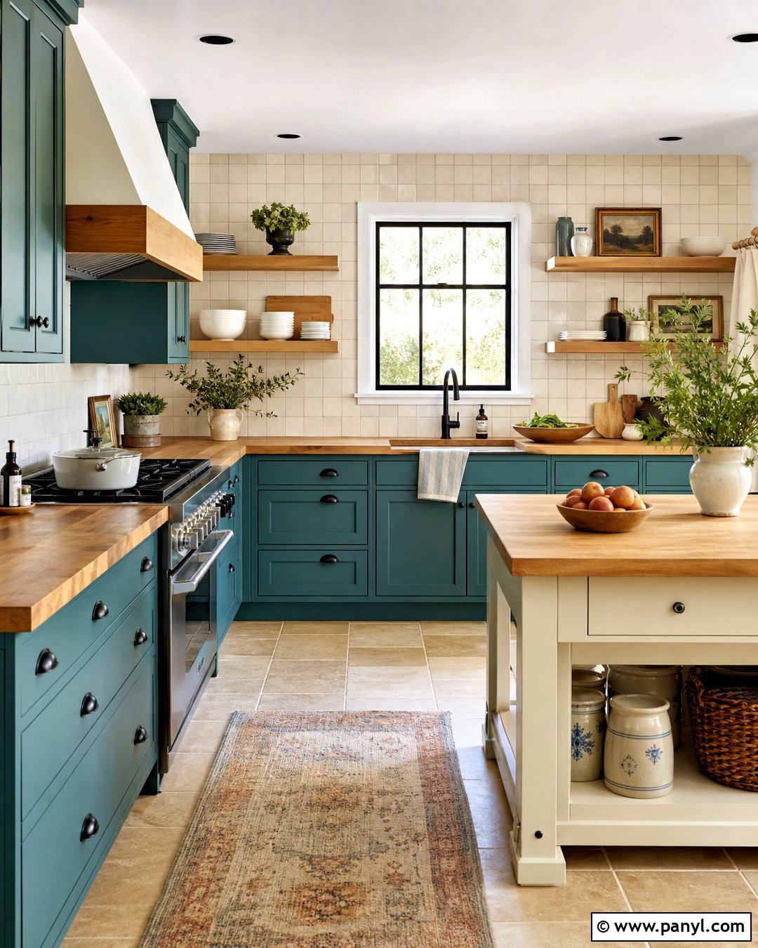 Teal Blue Kitchen With Butcher Block - 20 teal blue kitchen ideas