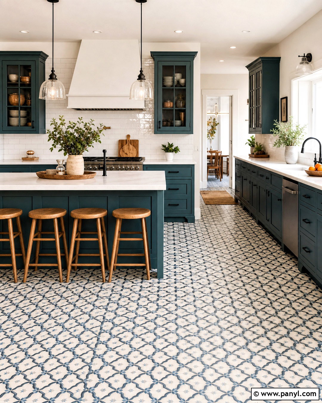 Teal Blue Kitchen With Patterned Tile - 20 teal blue kitchen ideas