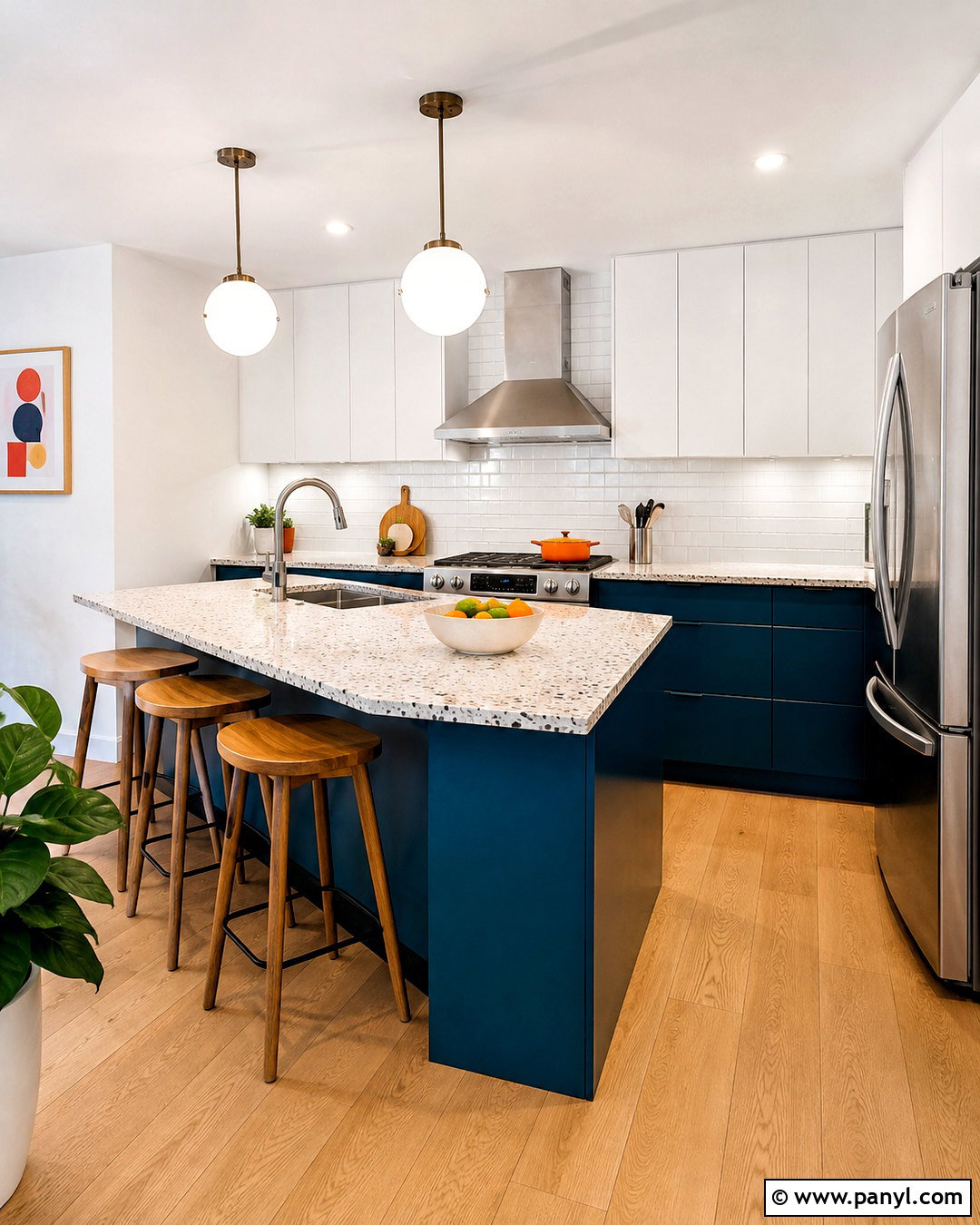 Teal Blue Lower Cabinets With Terrazzo Counters - 20 blue lower cabinets white upper ideas