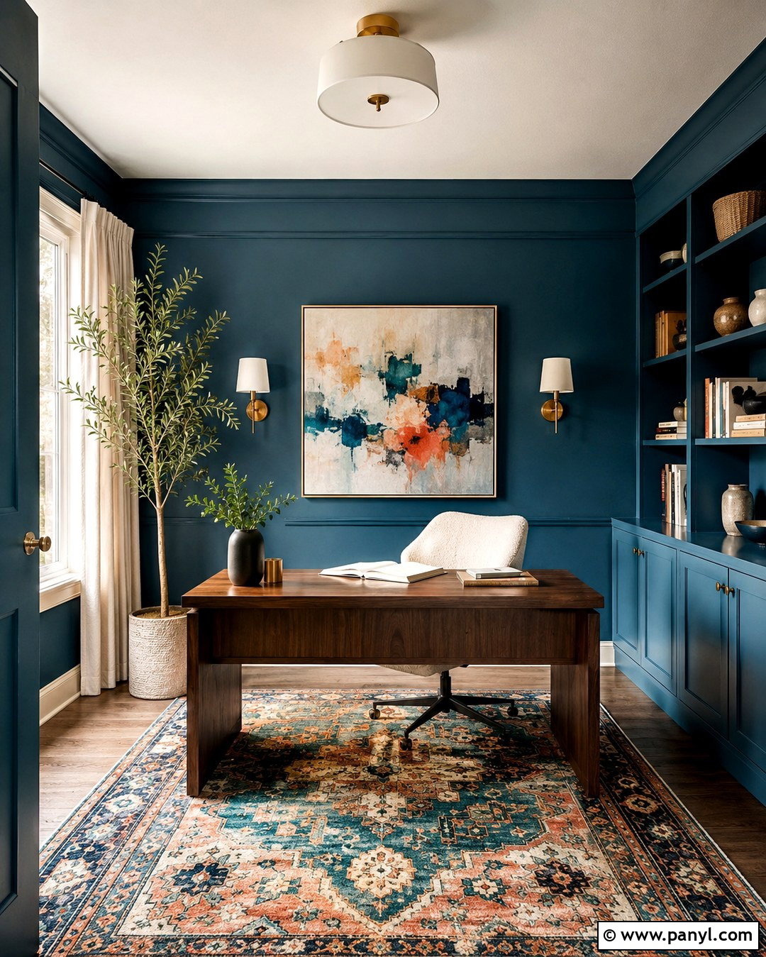 Teal Blue Office Walls With Brass Accents - 20 Blue Paint For Office Walls