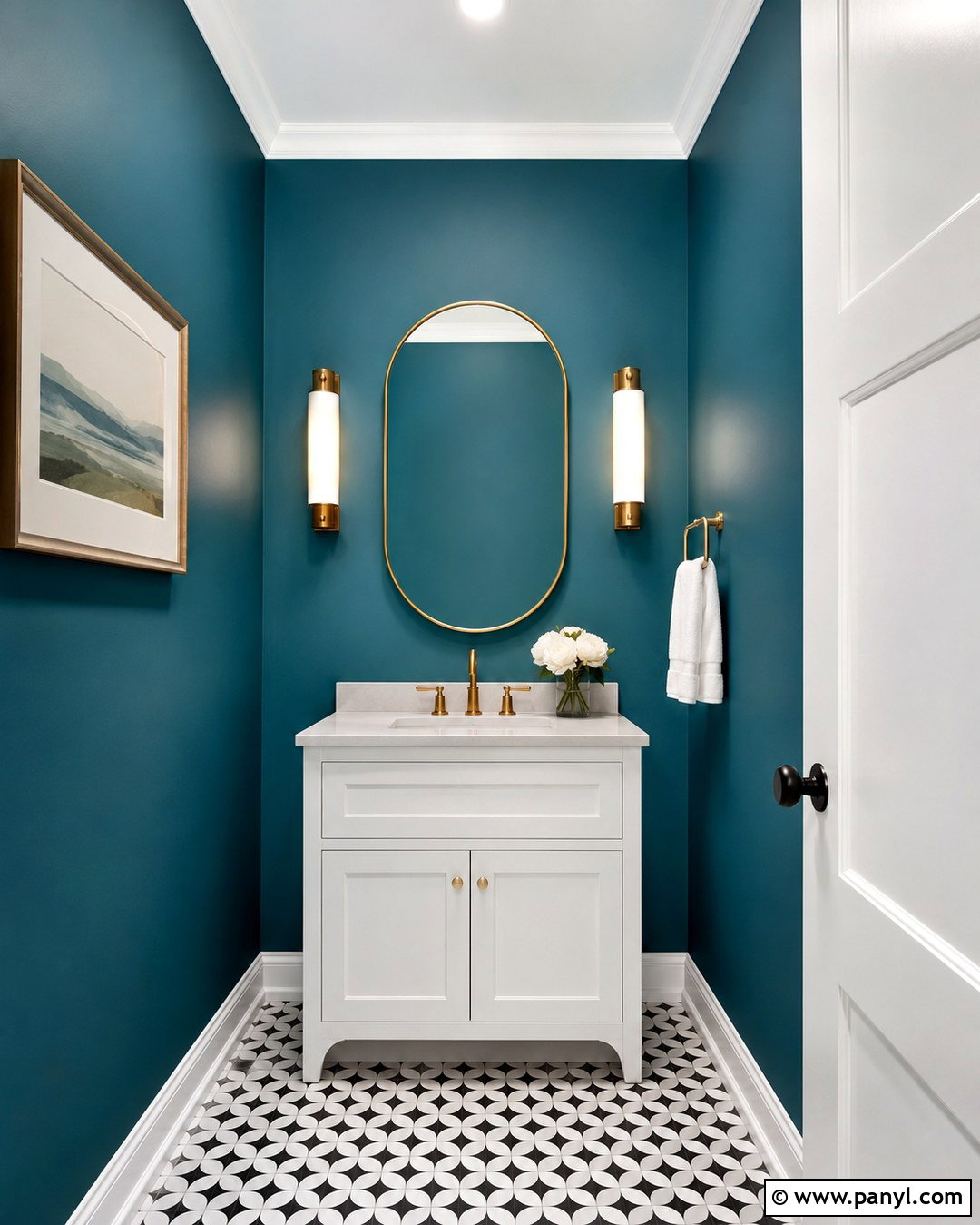 Teal Blue Powder Room With White Trim - 20 Blue Wall White Trim Ideas