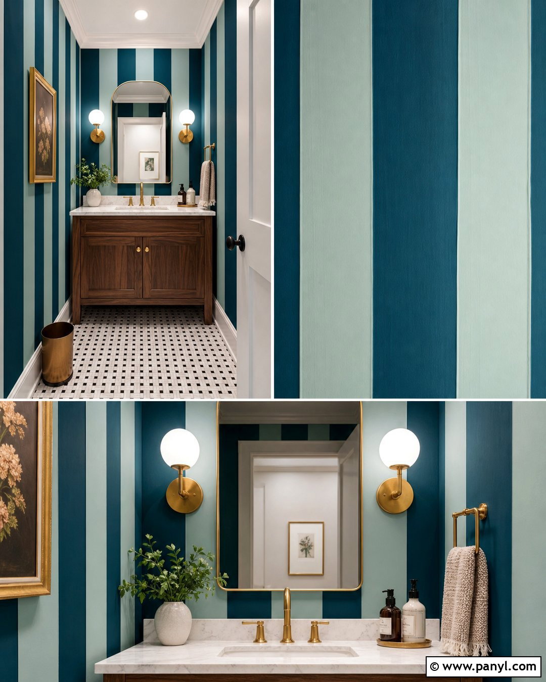 Teal Blue Stripe Wall Powder Room - 25 Blue Stripe Painted Wall Ideas