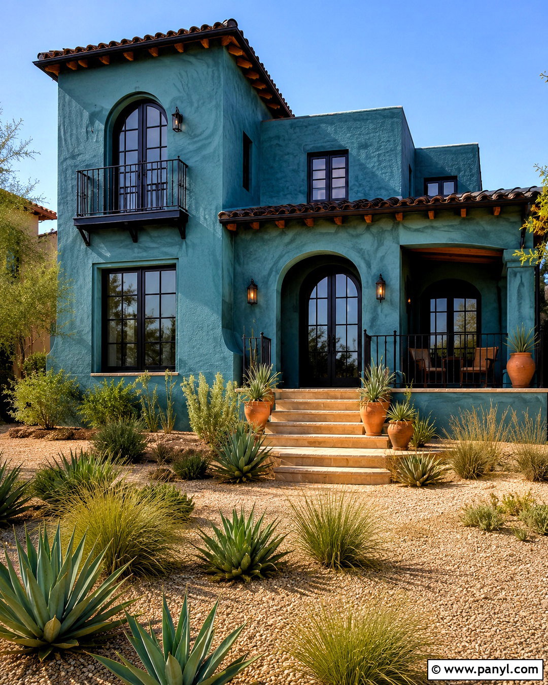 Teal Blue Stucco House With Black Trim - 20 blue house black trim ideas