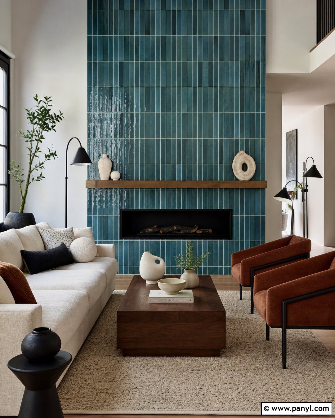 Teal Blue Tile Fireplace Wall - 30 blue fireplace wall ideas
