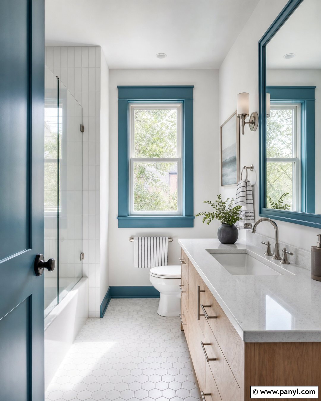Teal Blue Trim Bathroom - 35 Blue Trim White Walls