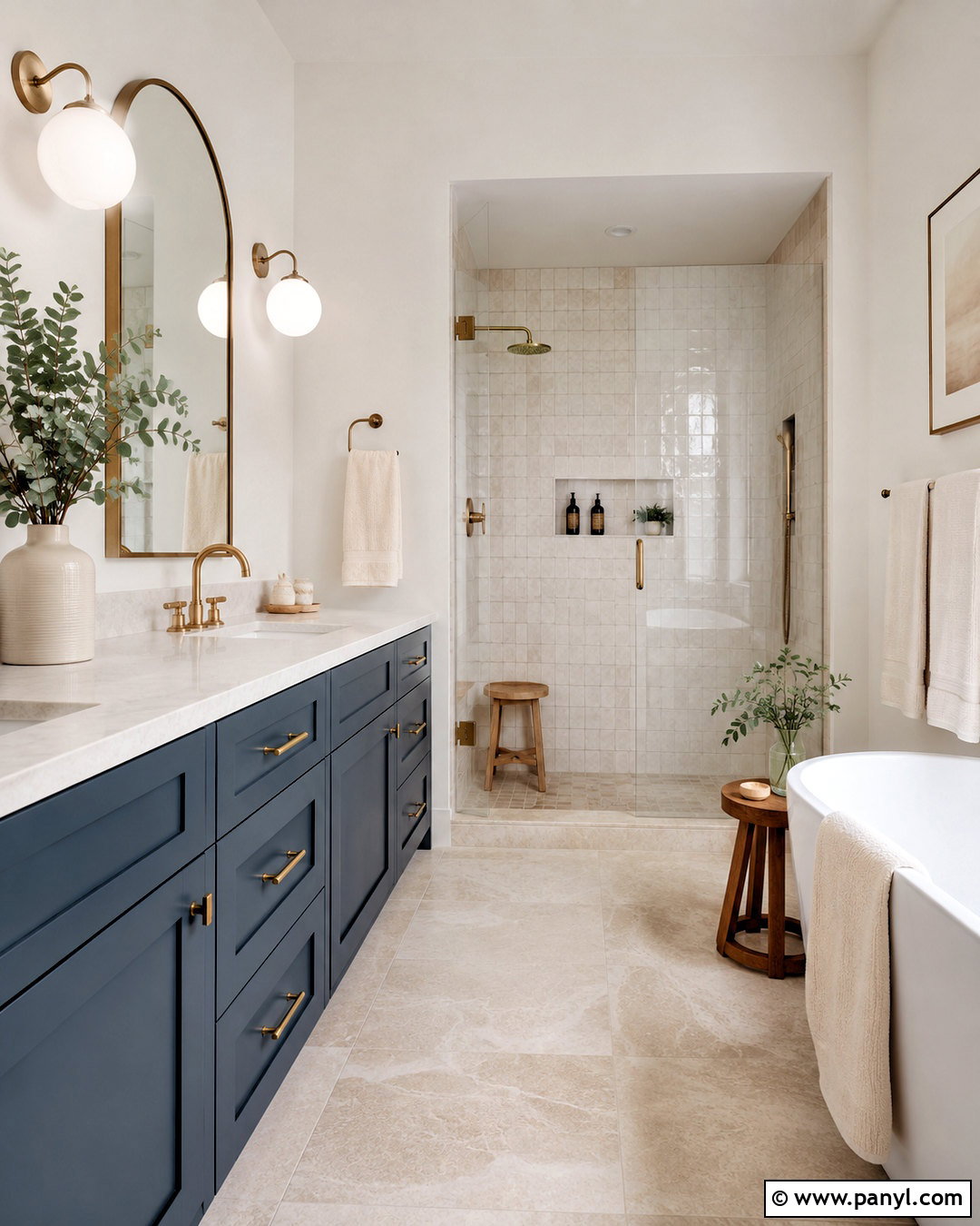 Teal Blue Vanity With Zellige Tile - 20 blue vanity bathroom ideas