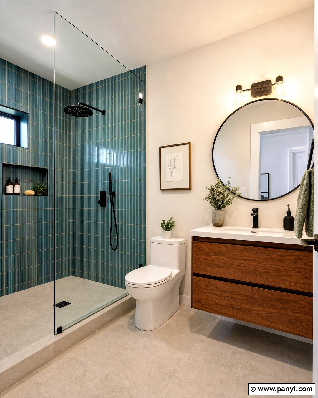 Teal Blue Walk-In Shower - 20 small blue bathroom ideas