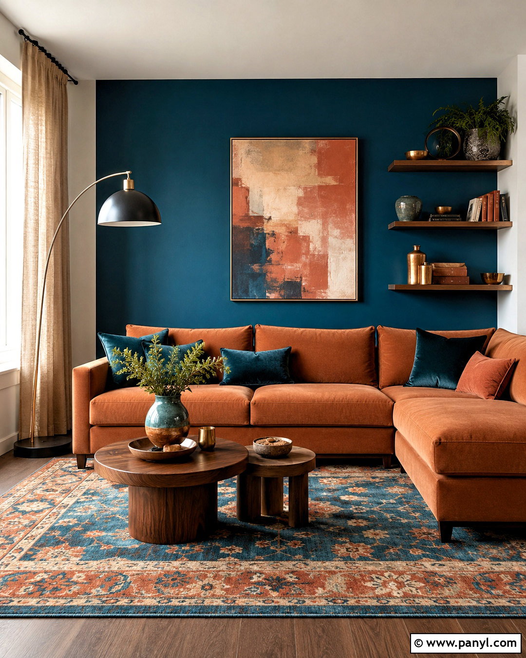 Teal Blue and Terracotta Living Room - 20 blue and terracotta living room ideas