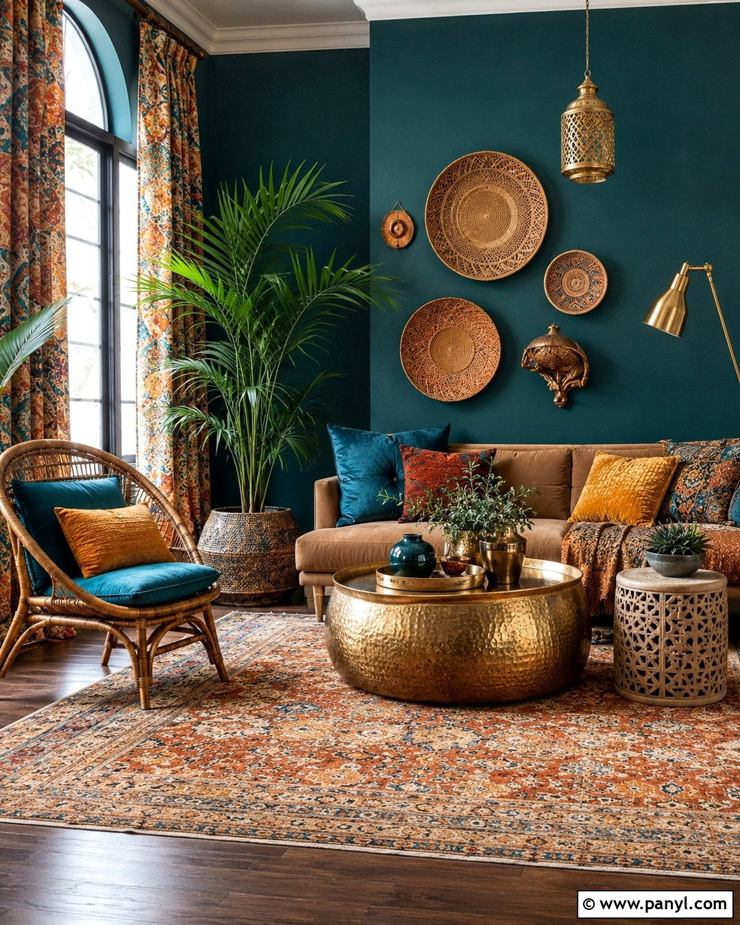 Teal Boho Living Room With Gold Decor - 20 Teal Walls With Gold Accents