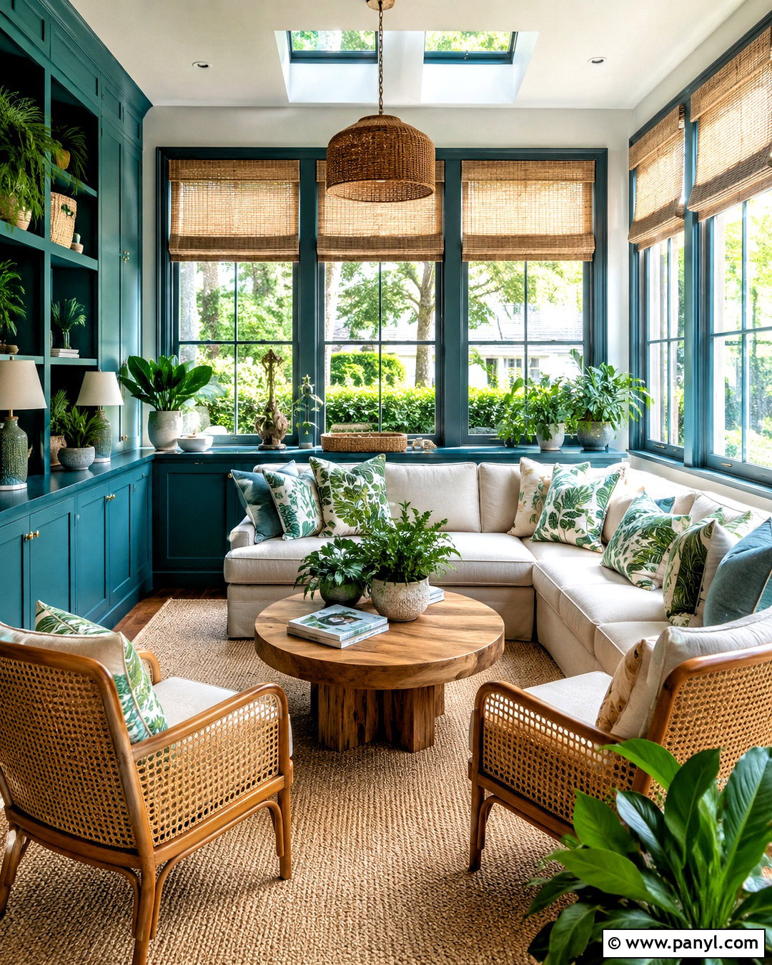 Teal Botanical Sunroom - 20 blue sunroom ideas
