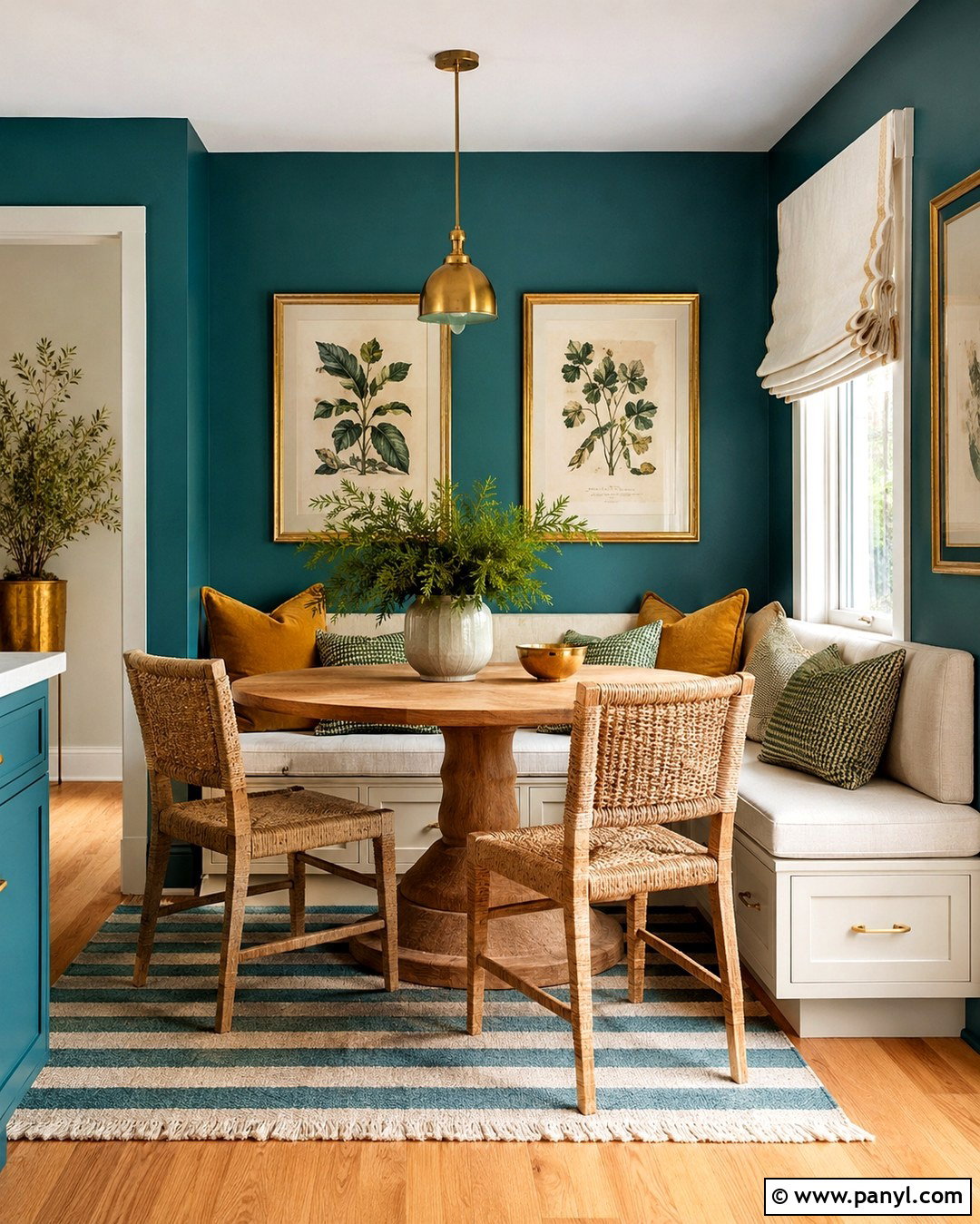 Teal Breakfast Nook With Gold Accents - 20 Teal Walls With Gold Accents