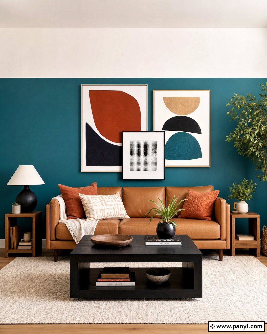 Teal Color Block Accent Wall - 20 teal accent wall living room ideas