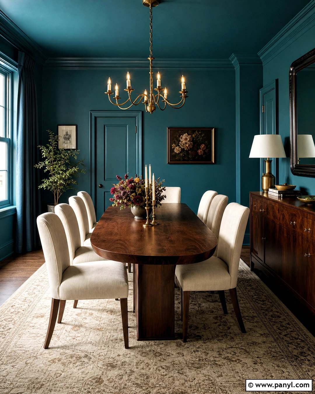 Teal Color Drenched Dining Room - 20 teal walls