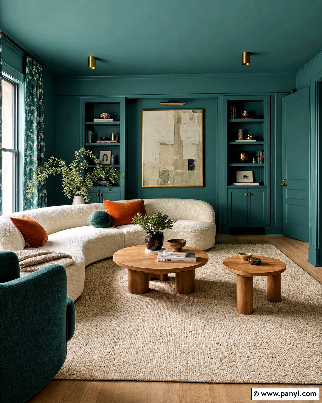 Teal Color-Drenched Living Room - 20 wall paint inspo ideas
