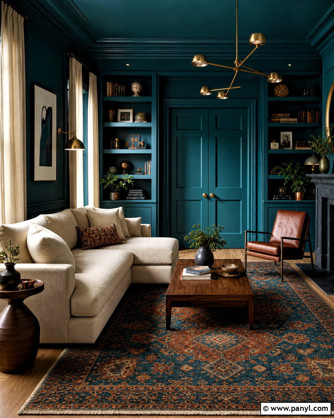 Teal Color Drenched Living Room - 20 home painting ideas living room ideas
