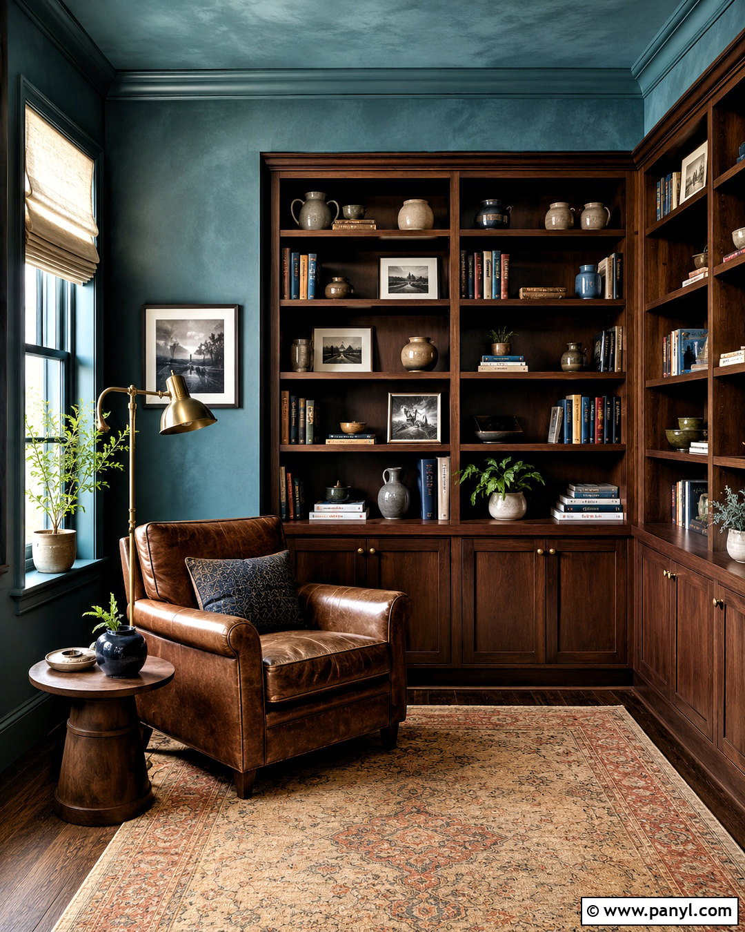 Teal Color Washed Walls In A Home Library - 20 color washing walls