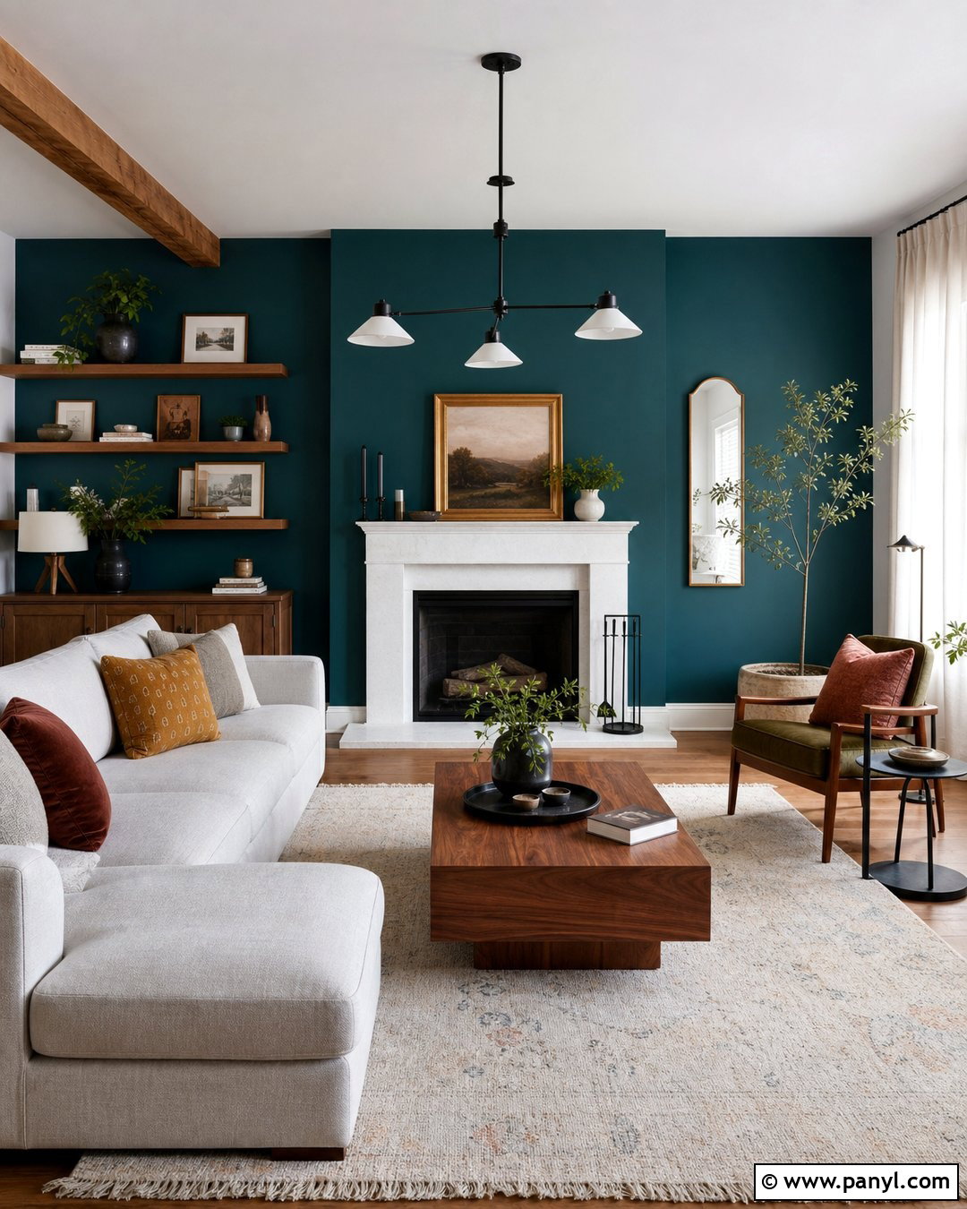 Teal Contrast Wall Living Room - 30 Contrast Wall Ideas