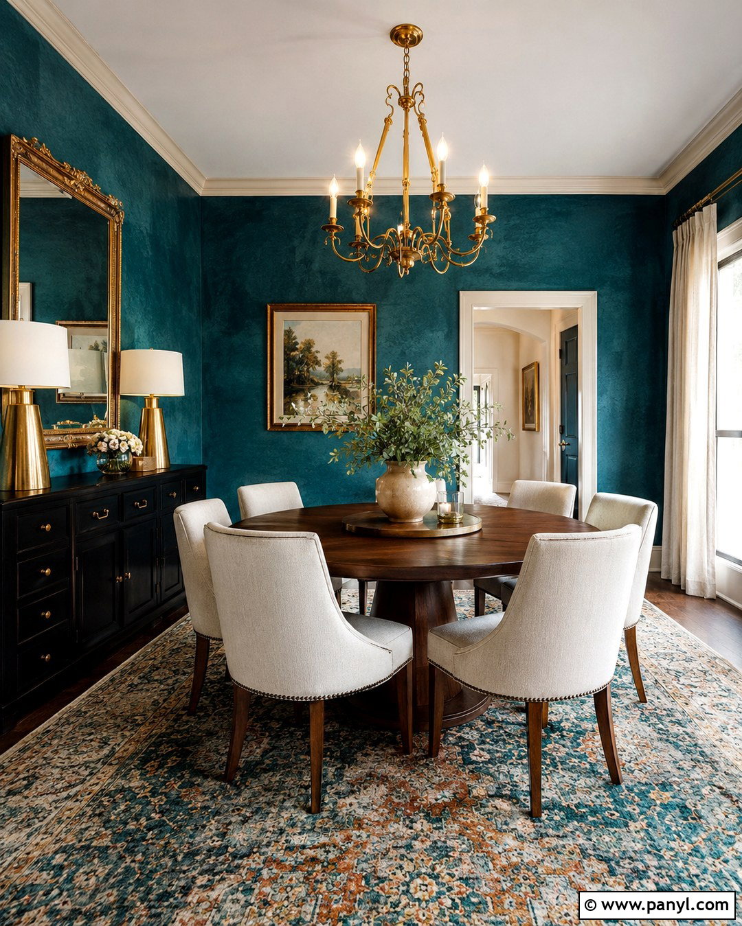Teal Dining Room With Gold Chandelier - 20 Teal Walls With Gold Accents