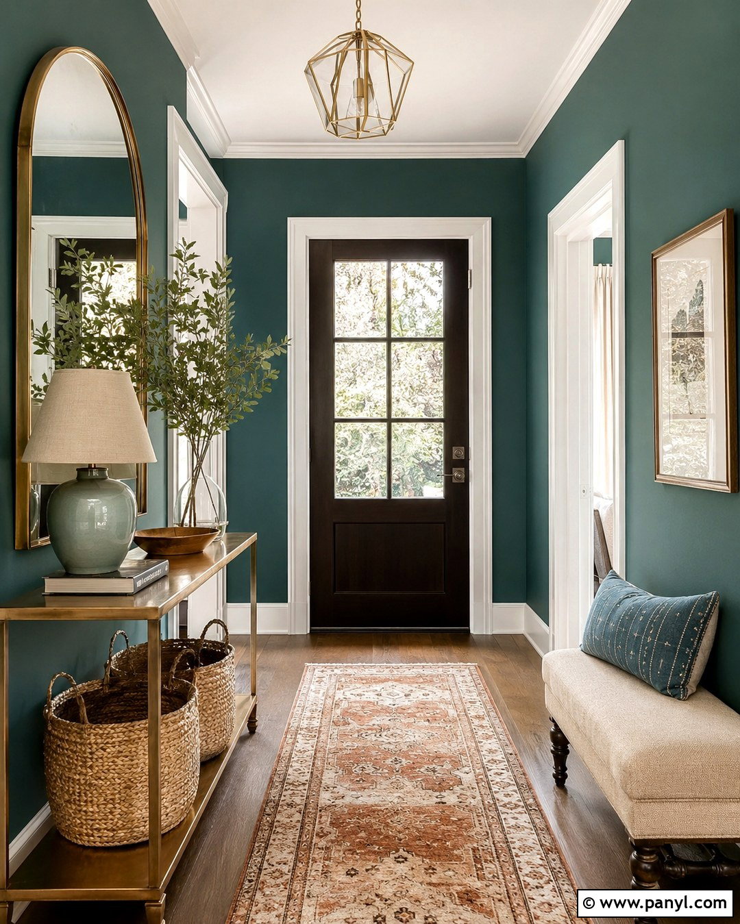 Teal Entryway With Gold Console Table - 20 Teal Walls With Gold Accents