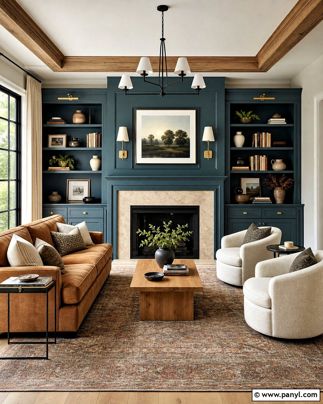 Teal Fireplace Wall With Built-Ins - 20 teal walls living room ideas