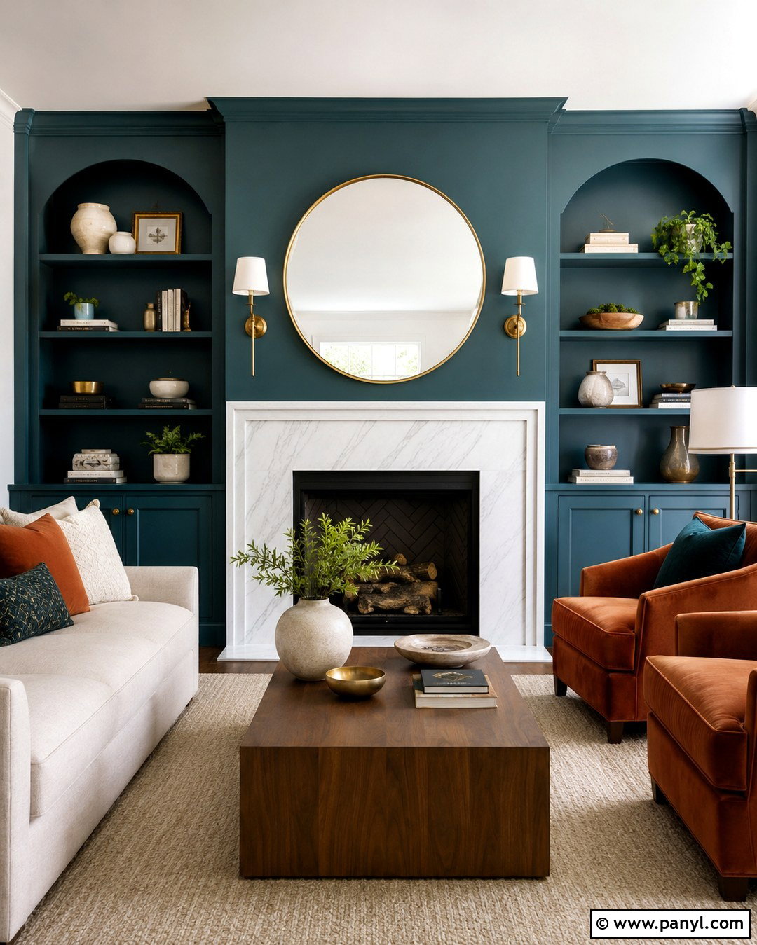 Teal Fireplace Wall With Gold Mirror - 20 Teal Walls With Gold Accents