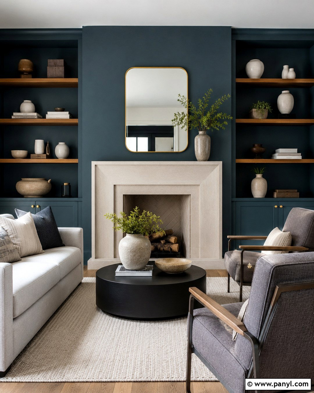 Teal Fireplace Wall With Grey Sofa - 20 Teal Walls Grey Sofa Ideas