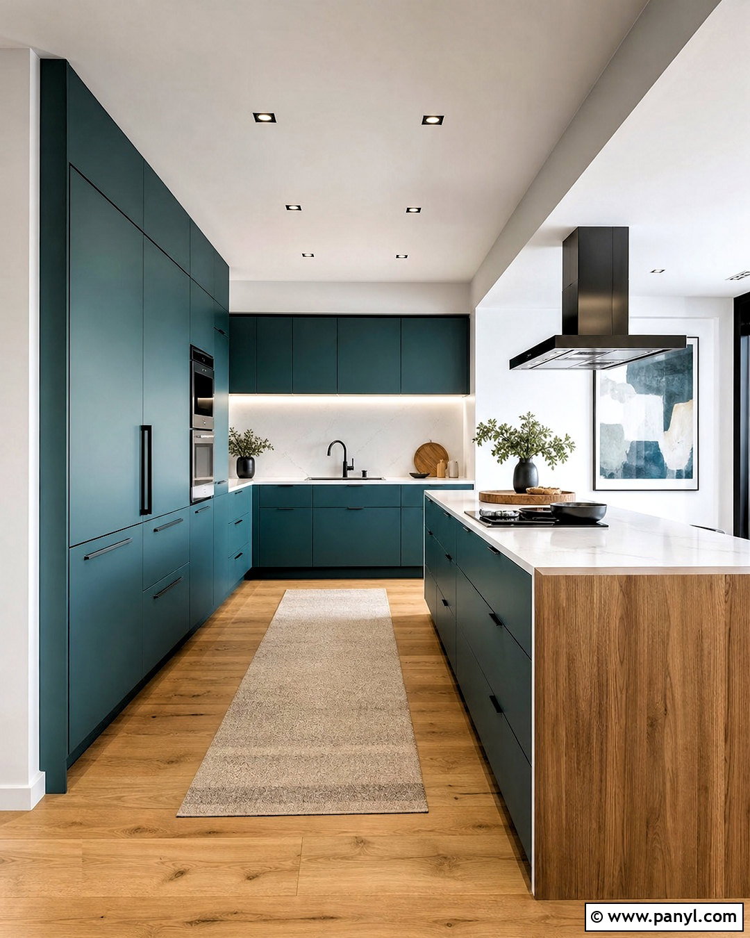 Teal Flat Panel Cabinets With White Backsplash - 20 teal and white kitchen ideas