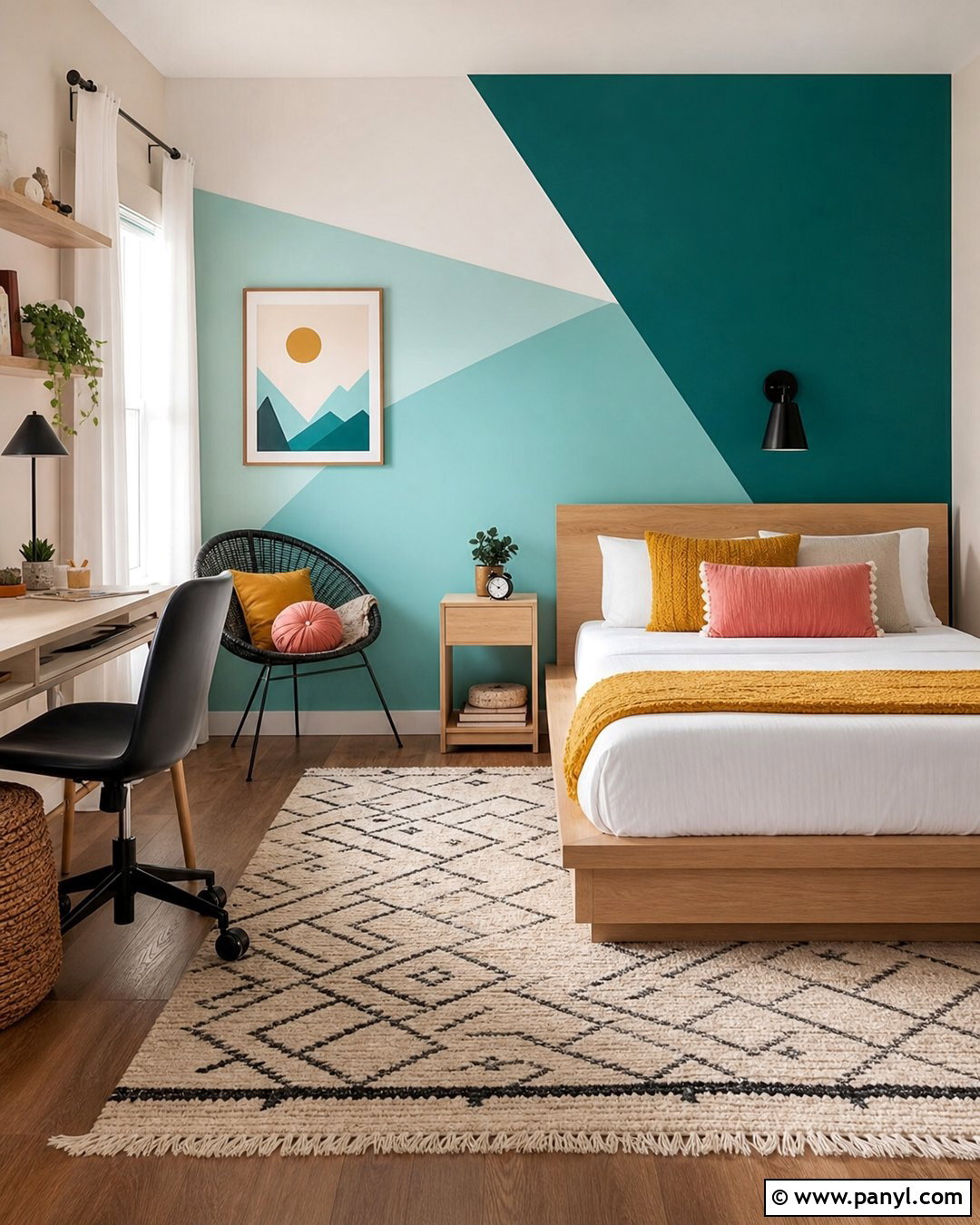 Teal Geometric Accent Wall - 25 Girls Room Paint Ideas Accent Walls
