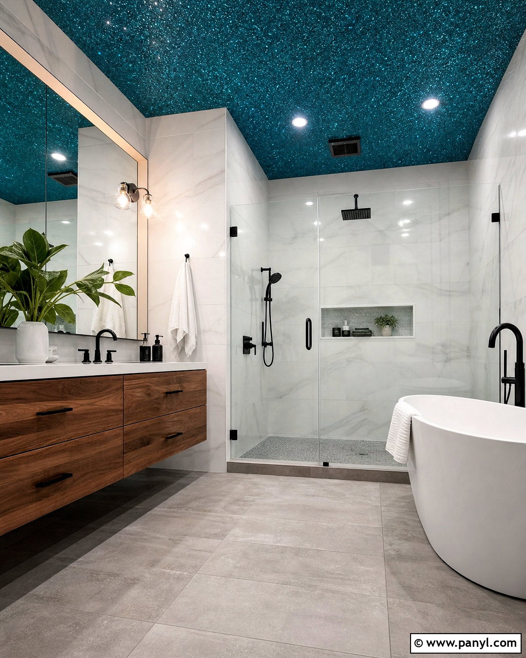 Teal Glitter Ceiling Bathroom - 20 glitter ceiling ideas