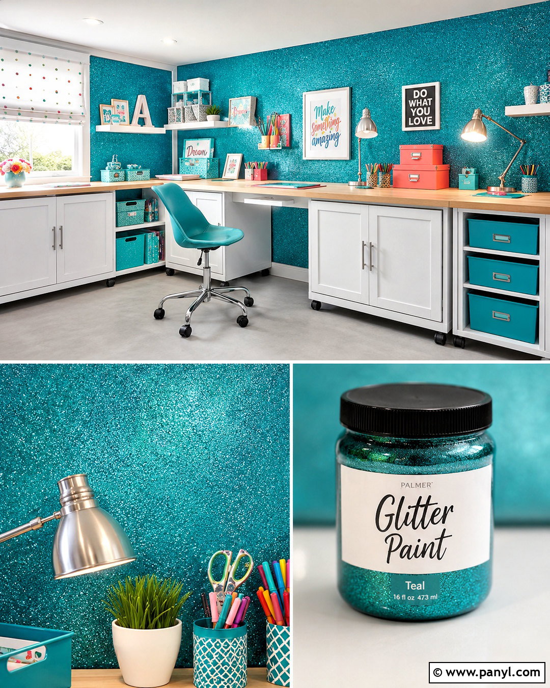 Teal Glitter Wall Craft Room - 20 diy glitter paint for walls