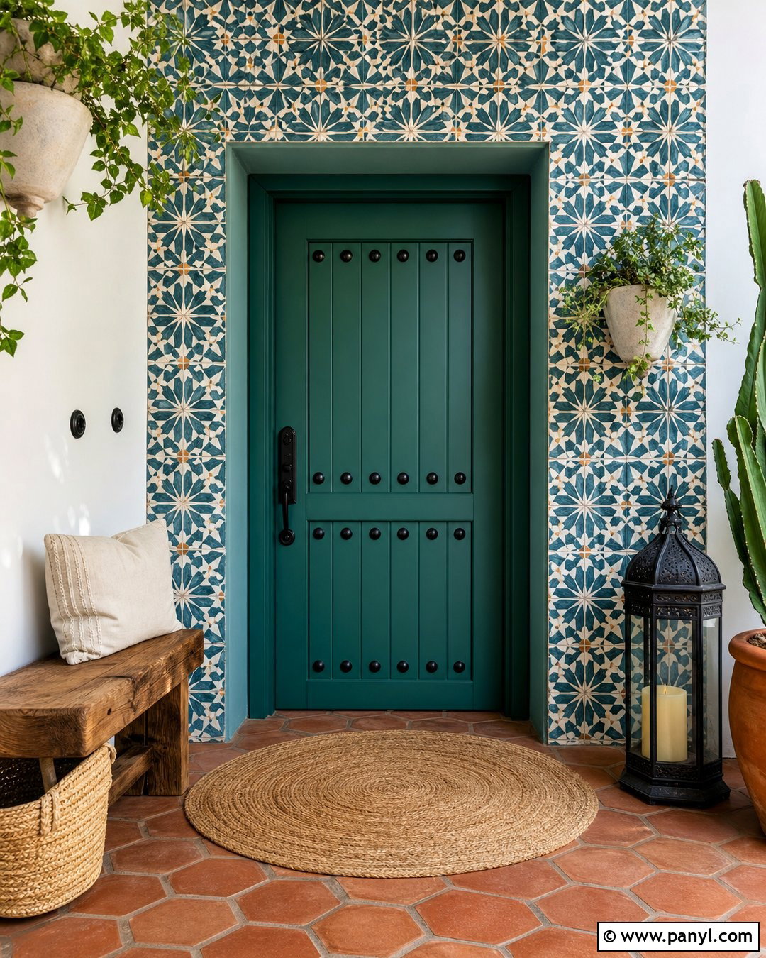 Teal Green Door With Moroccan Tile Wall - 20 Green Door With Patterned Wall Ideas