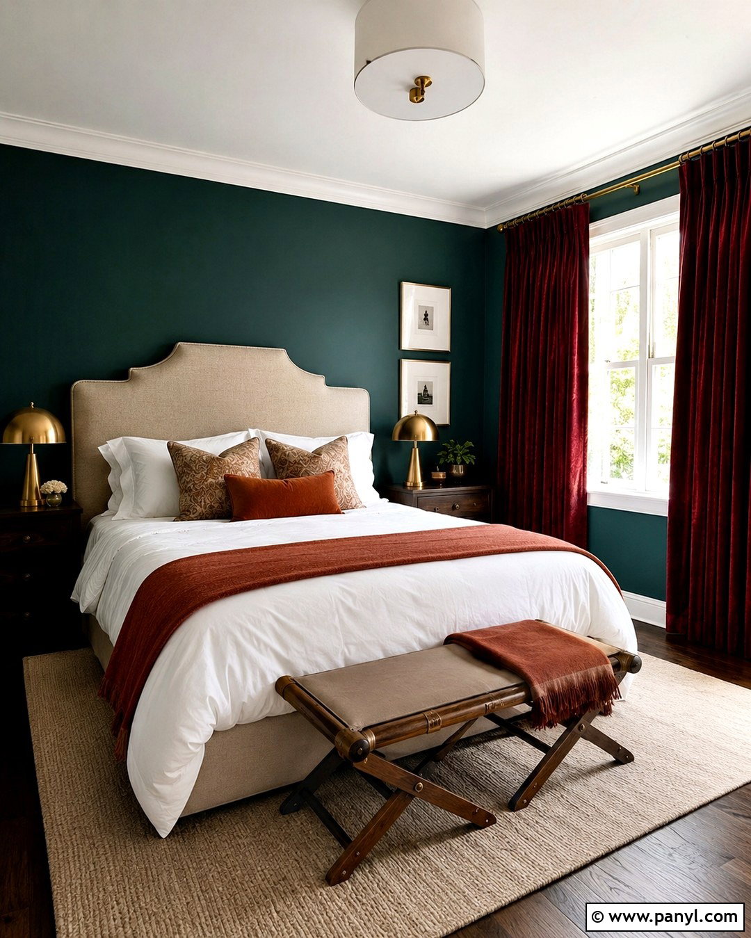 Teal Green Guest Room With Ruby Red Curtains - 20 Green Walls Red Curtains