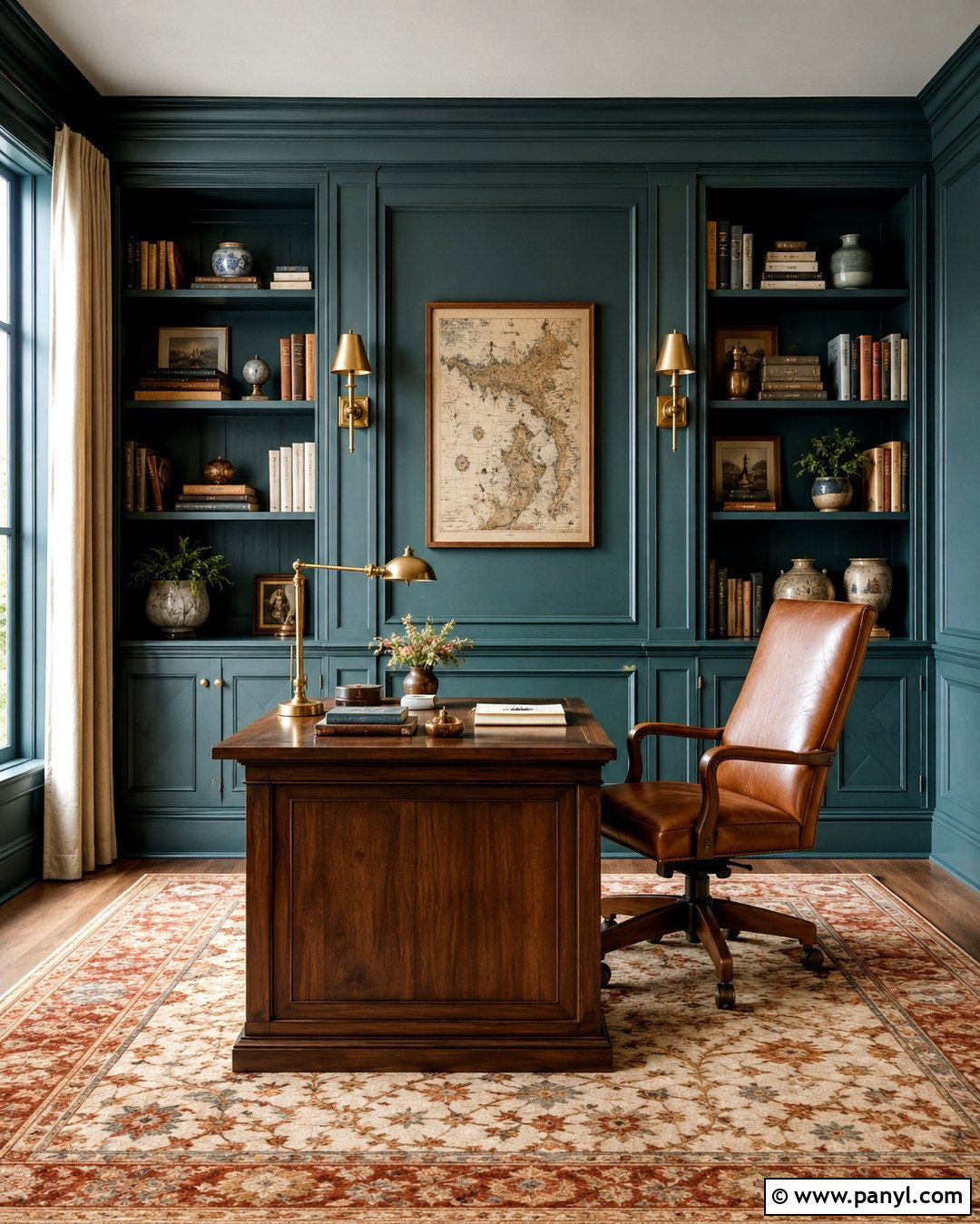 Teal Green Home Office Paneling - 20 Green Painted Paneling Ideas