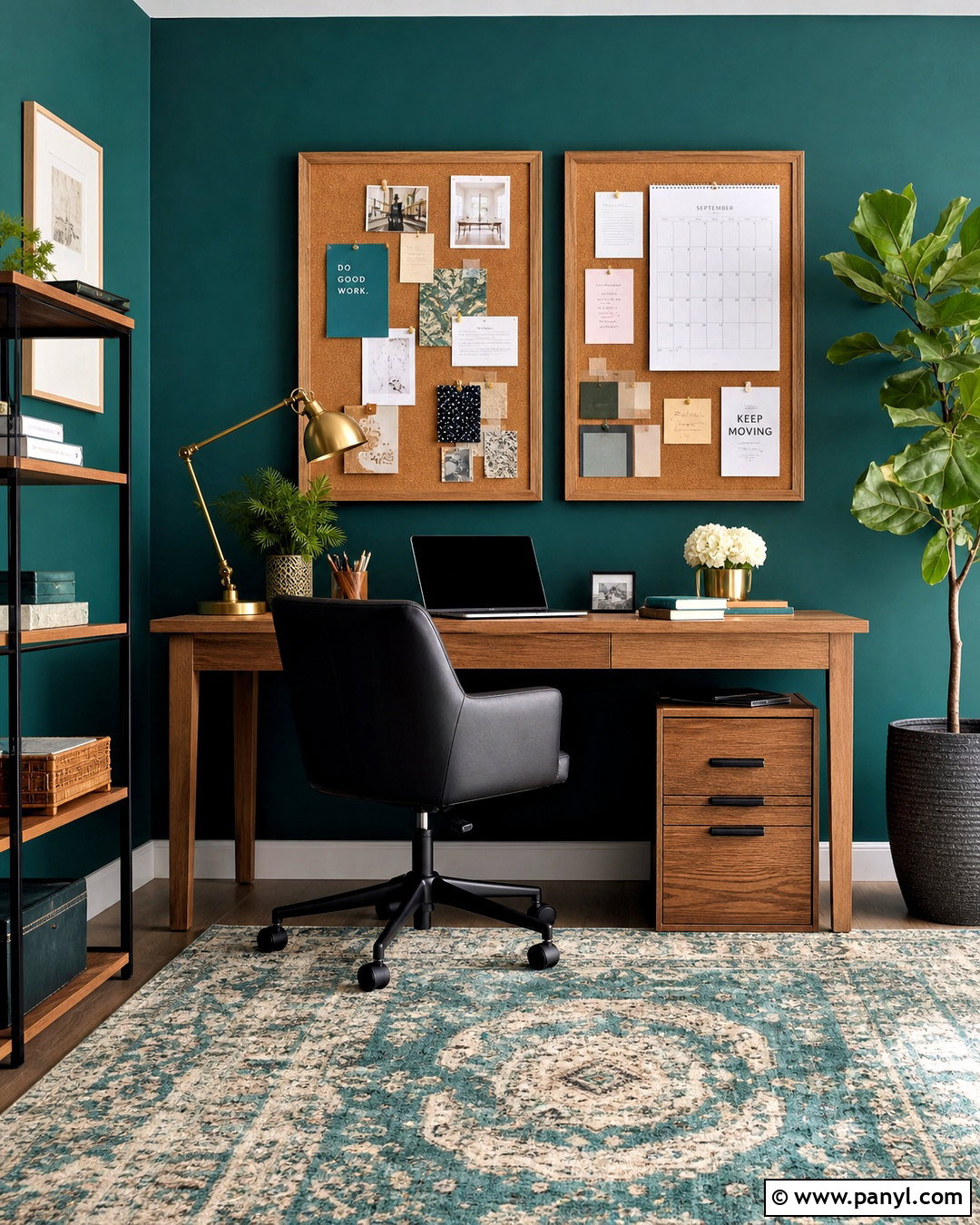 Teal Green Office Wall With Cork Boards - 20 green wall decor ideas