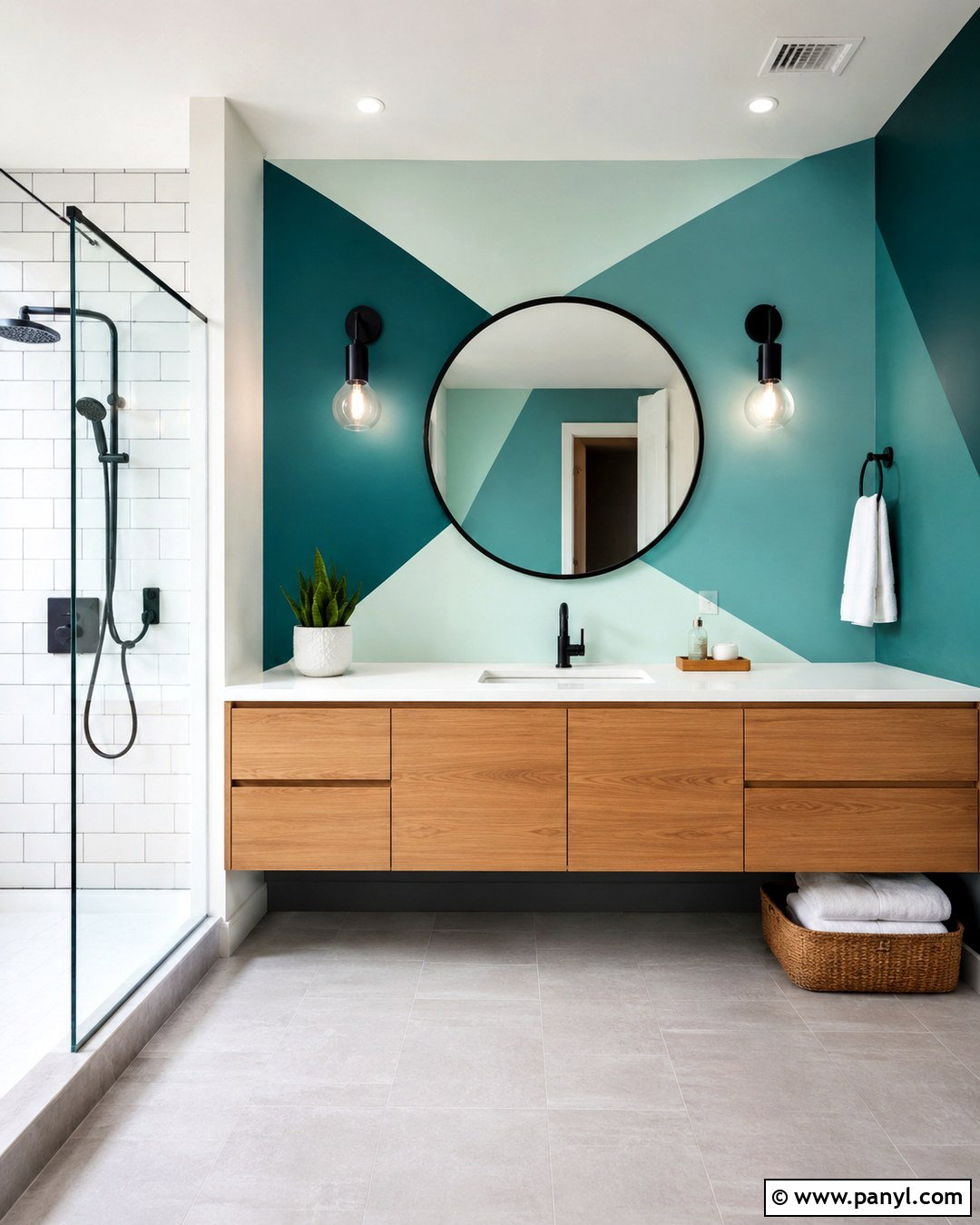 Teal Green Triangle Bathroom Wall - 20 Green Triangle Wall Paint Ideas