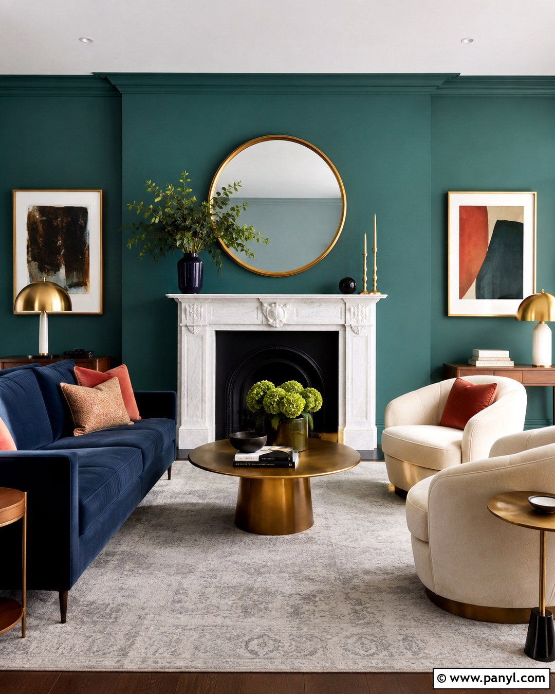 Teal Green Wall With White Marble Fireplace - 20 Green Wall Behind Fireplace Ideas
