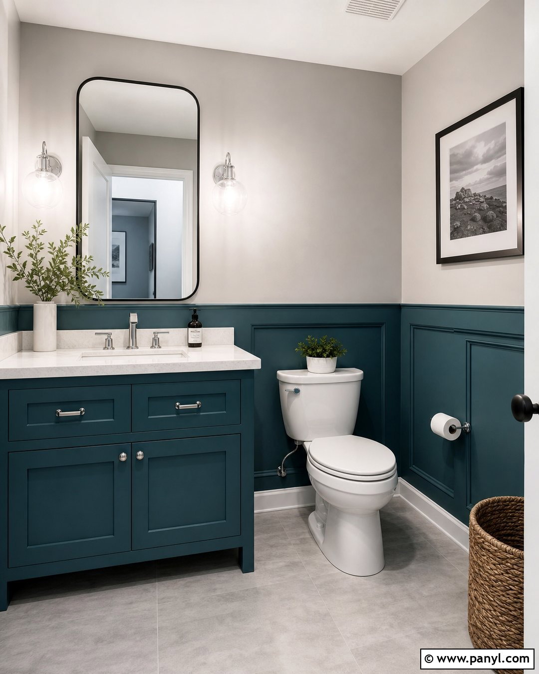 Teal Half Wall With Pale Gray - 25 Half Wall Color Ideas