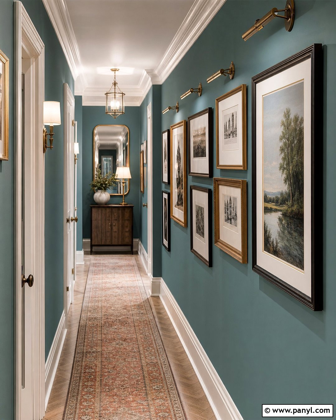 Teal Hallway Walls With Gallery Art - 30 teal painted walls