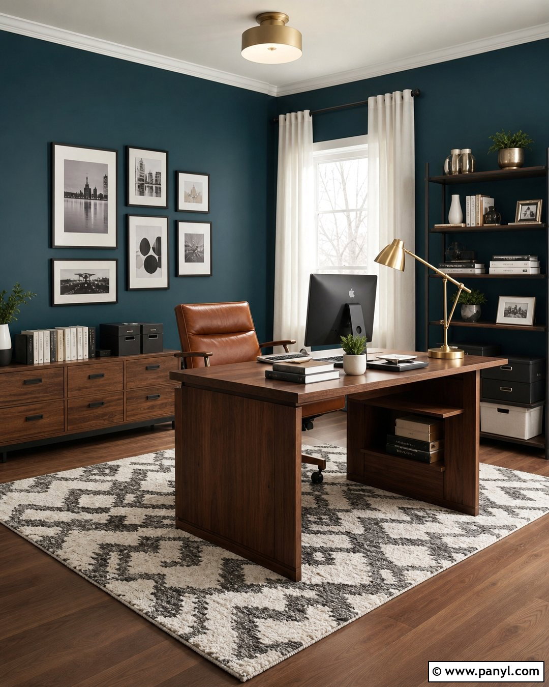 Teal Home Office Walls With Cognac Leather - 30 teal painted walls