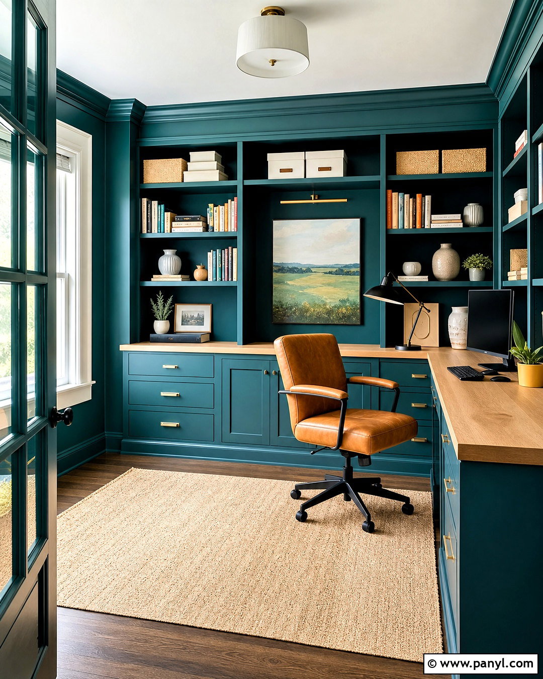 Teal Home Office With Built-In Shelves - 20 teal interior design ideas