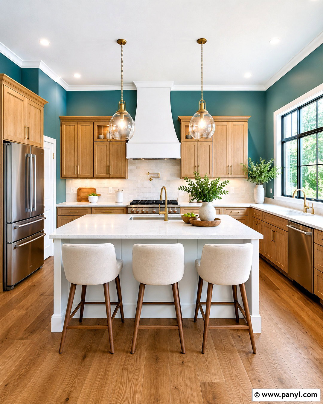 Teal Kitchen Walls With A White Island - 35 teal kitchen walls