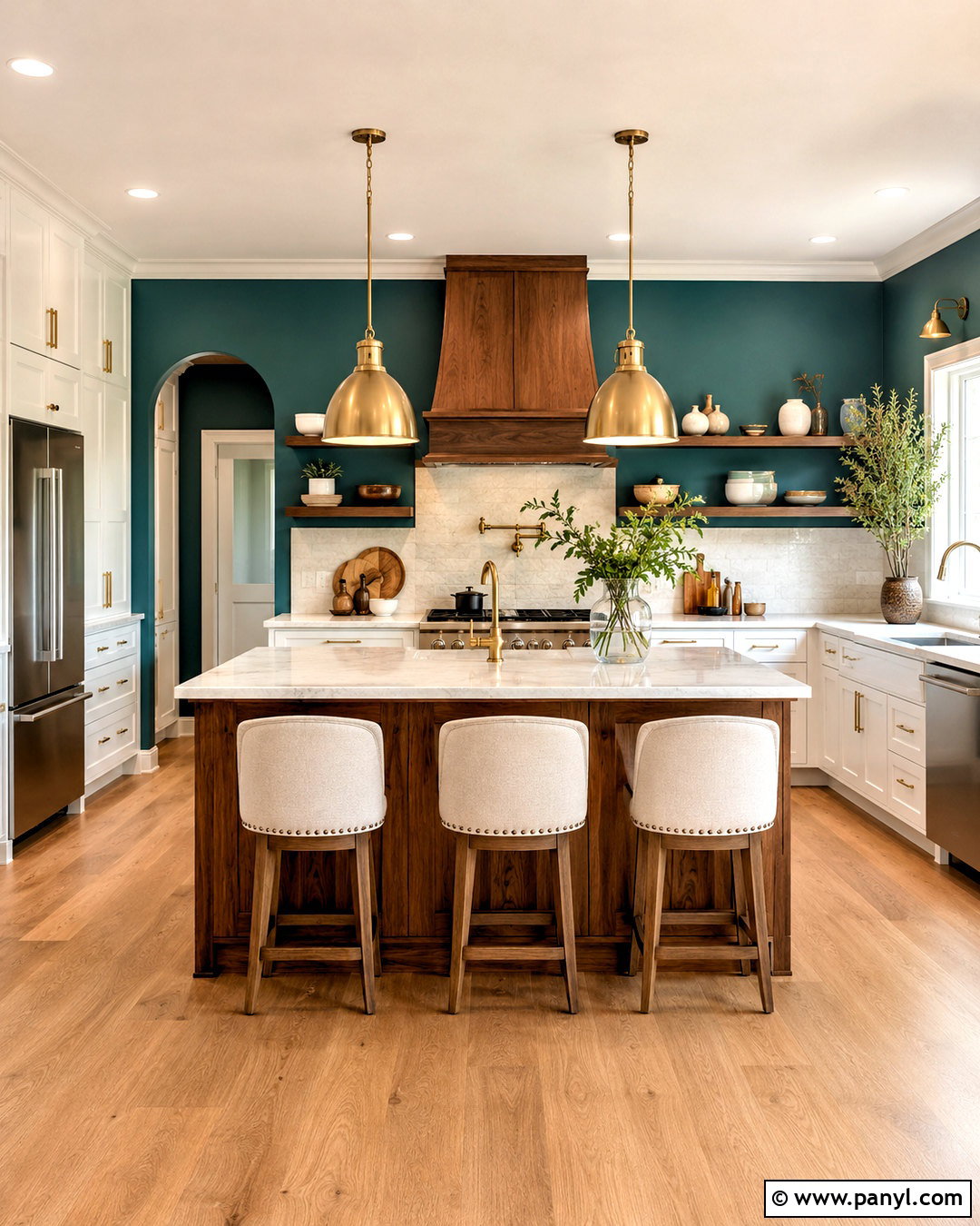 Teal Kitchen Walls With A Wood Island - 35 teal kitchen walls